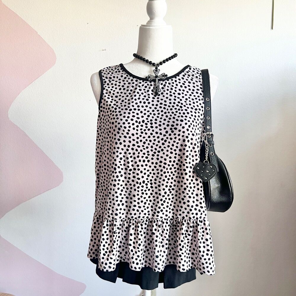 Polka Dot Peplum Top, Y2K, Pinup, Retro, Preppy, Coquette, Medium, Vintage‎